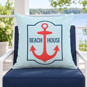Coastal Coral Anchor Beach House Location Cushion