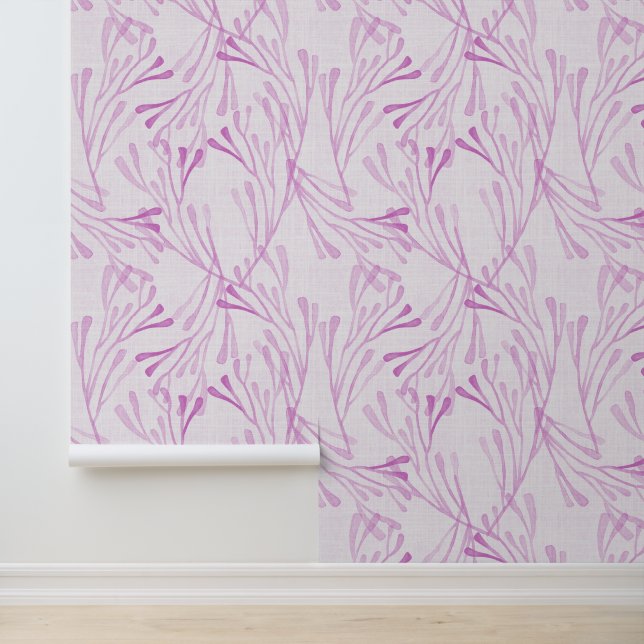 Coastal Coral and Seaweed in Soft Blush Pink Wallpaper (Application)