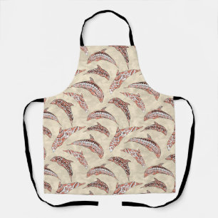 Coastal Coral Hawaiian Tribal Dolphins Apron