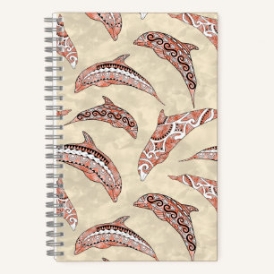 Coastal Coral Hawaiian Tribal Dolphins Notebook