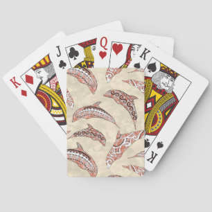 Coastal Coral Hawaiian Tribal Dolphins Playing Cards