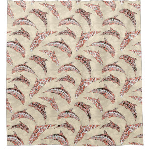 Coastal Coral Hawaiian Tribal Dolphins Shower Curtain