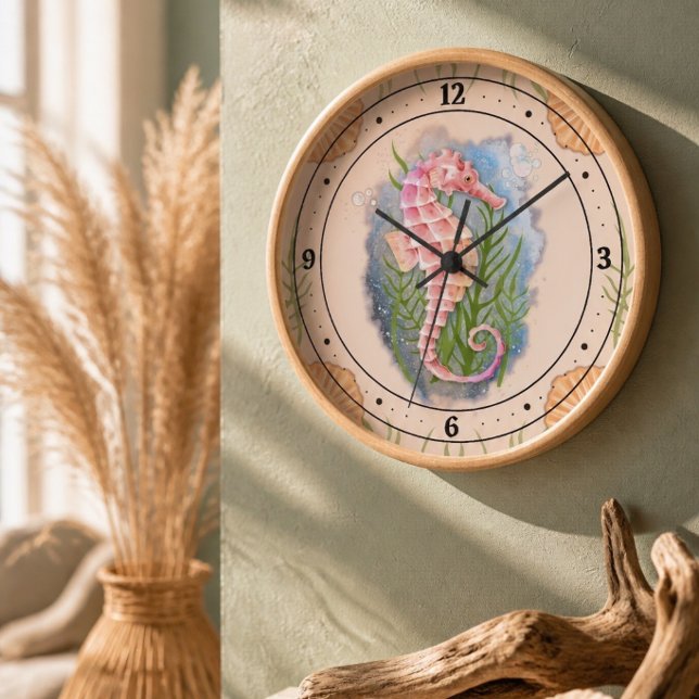Coastal Coral Seahorse Wall Clock (Creator Uploaded)