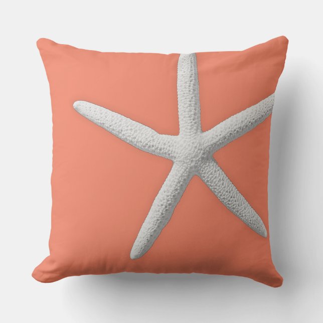 Coastal Coral Tropical White Starfish Beach Cushion (Front)