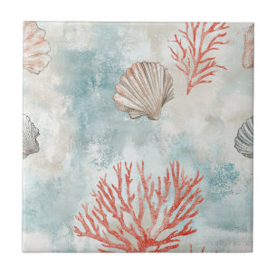 Coastal Cottage Aqua Seashell Pattern Tile