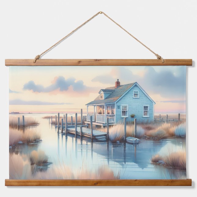 Coastal Cottage at Sunrise Marsh Hanging Tapestry (Front)