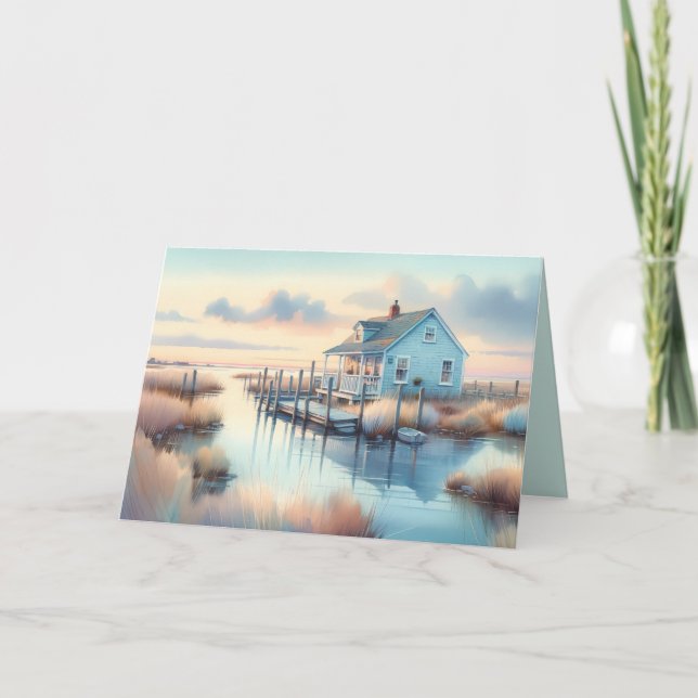 Coastal Cottage at Sunrise Marsh Thank You Card (Front)