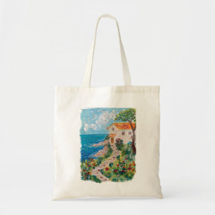 Coastal Cottage Charm Original Oil Pastel Art Tote Bag
