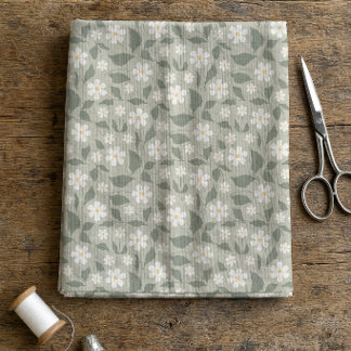 Coastal Cottage Daisy Floral Botanical Muted Sage Fabric