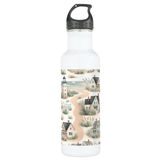 Coastal Cottage Lighthouse Pattern 710 Ml Water Bottle (Front)