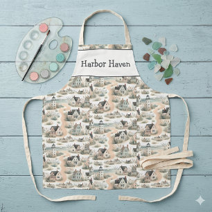 Coastal Cottage Lighthouse Pattern Apron