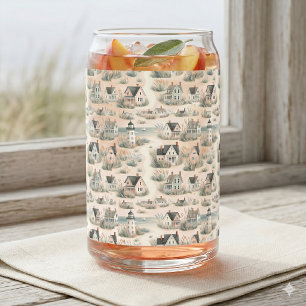 Coastal Cottage Lighthouse Pattern Can Glass