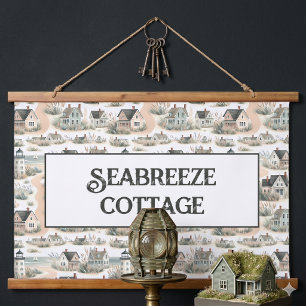 Coastal Cottage Lighthouse Pattern Hanging Tapestry