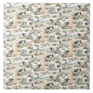Coastal Cottage Lighthouse Pattern Tile