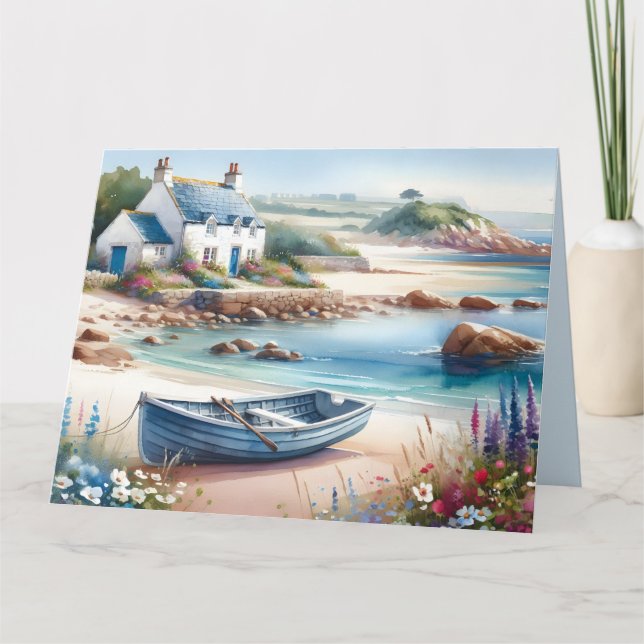 Coastal Cottage Seaside Rowboat Bloom Card (Front)