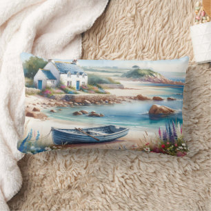 Coastal Cottage Seaside Rowboat Bloom Lumbar Cushion