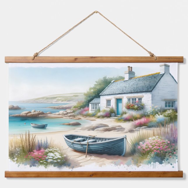 Coastal Cottage Seaside Rowboat  Hanging Tapestry (Front 2)