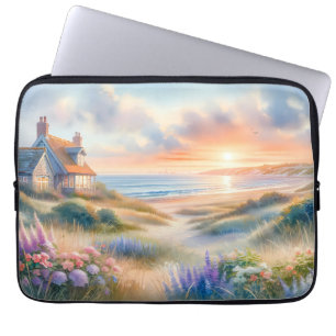 Coastal Cottage Sunset Dunes Watercolor Laptop Sleeve
