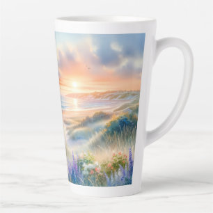 Coastal Cottage Sunset Dunes Watercolor Latte Mug
