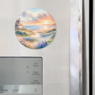 Coastal Cottage Sunset Dunes Watercolor Magnet