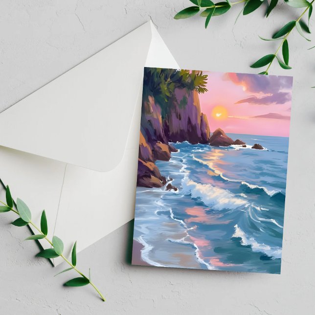 Coastal Cotton Candy Sunset Watercolor Paint Card (Creator Uploaded)