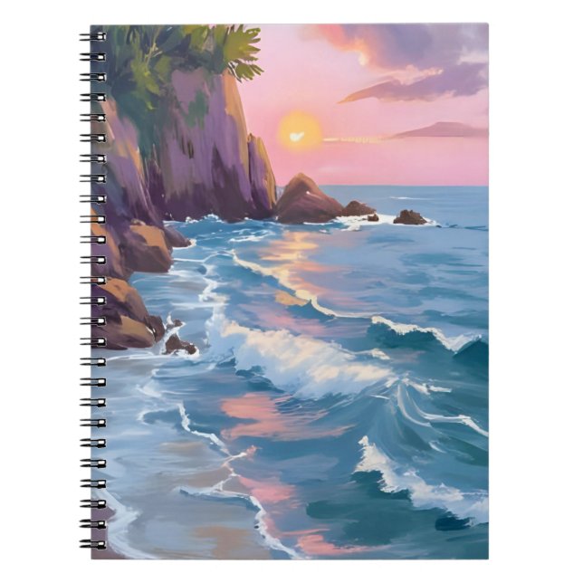 Coastal Cotton Candy Sunset Watercolor Painting Notebook (Front)