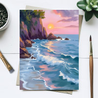 Coastal Cotton Candy Sunset Watercolor Painting