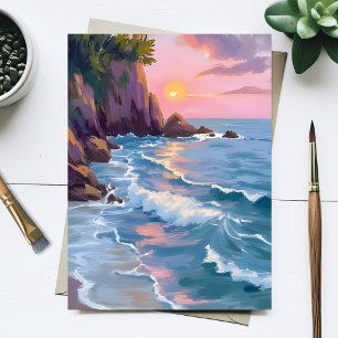 Coastal Cotton Candy Sunset Watercolor Painting Postcard