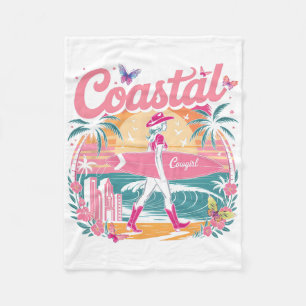 Coastal Cowgirl Aesthetic Pink Cowgirl Surfing Sur Fleece Blanket