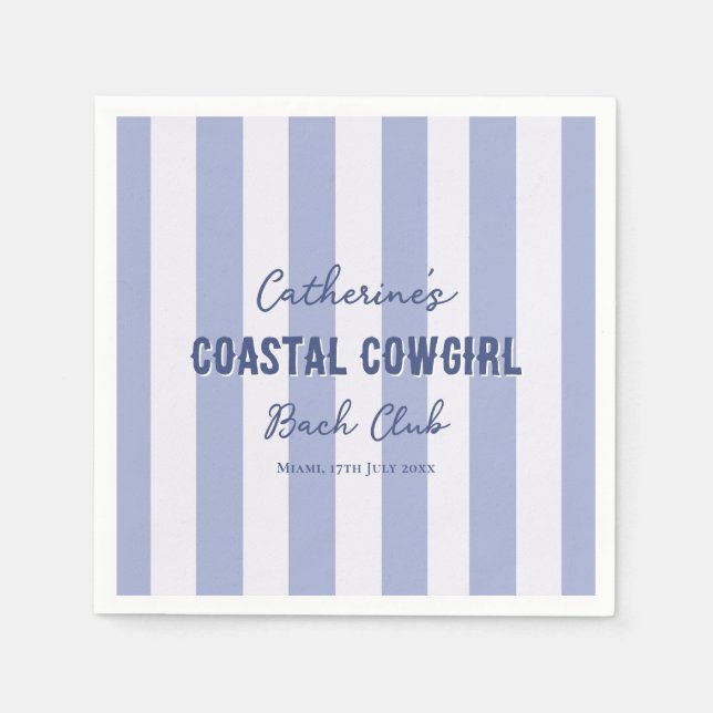 Coastal Cowgirl Bach Club Blue White Stripes Napkin (Front)