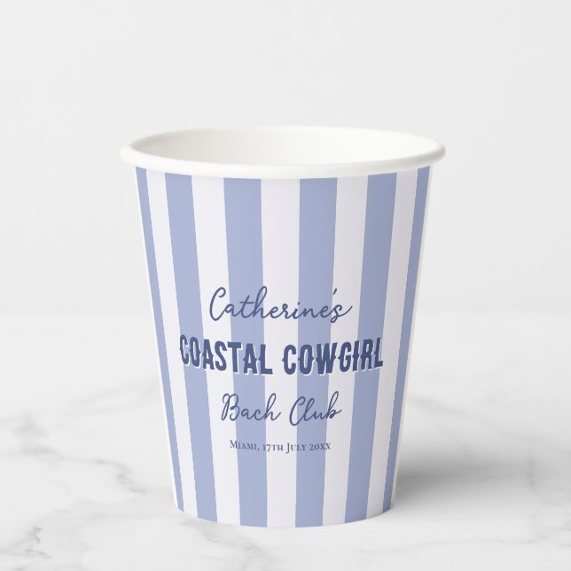 Coastal Cowgirl Bach Club Blue White Stripes Paper Cups (Front)