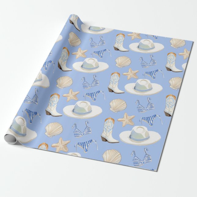 Coastal Cowgirl Bach Club Pattern Wrapping Paper (Unrolled)