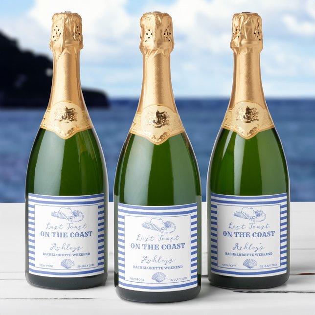 Coastal Cowgirl Bachelorette last toast on coast Sparkling Wine Label (Coastal Cowgirl Bachelorette last toast on the coast champagne bottle Labels bachelorette favors)