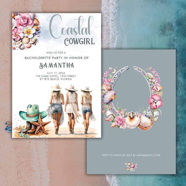 Coastal Cowgirl Bachelorette Party Cowboy Boots  Invitation (Creator Uploaded)