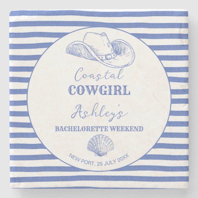 Coastal Cowgirl Bachelorette party favours printed Stone Coaster (Front)