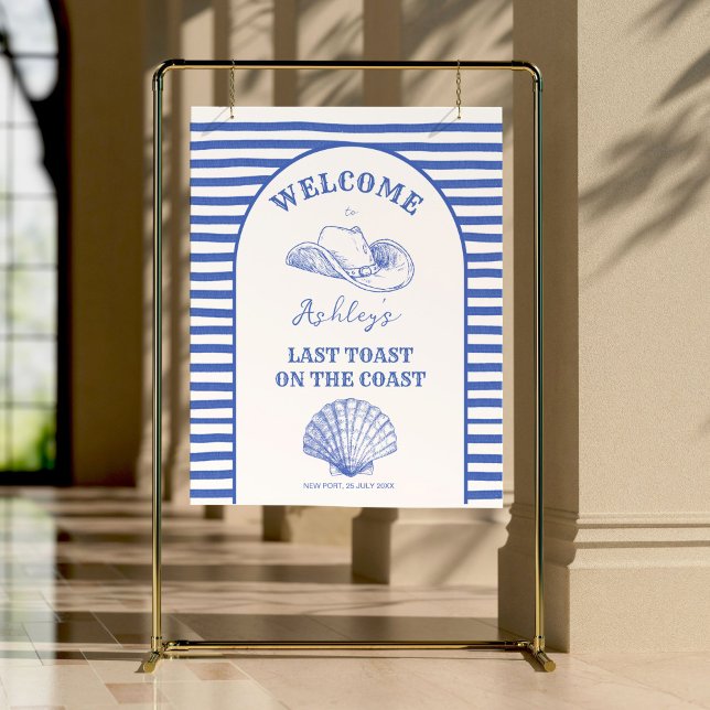 Coastal cowgirl bachelorette welcome sign (Coastal cowgirl bachelorette party welcome sign poster template digital download dusty blue seashell)