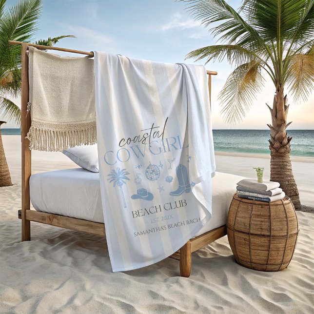 Coastal Cowgirl Beach Club Bachelorette Favours Towel (Coastal Cowgirl Bachelorette Favors Personalized Beach Towel)