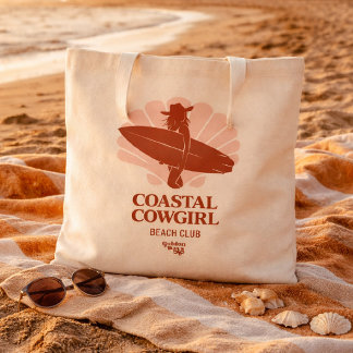 Coastal Cowgirl Beach Club T-Shirt Retro Surf Girl Tote Bag