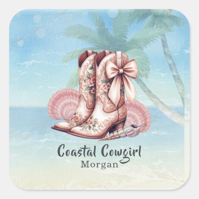 Coastal Cowgirl Beach Western Floral Boots Sticker (Front)