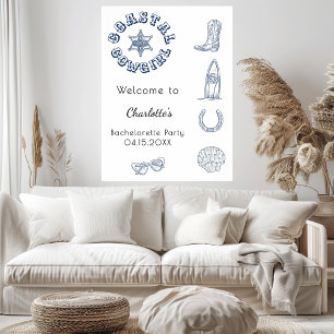 Coastal Cowgirl blue beach Bachelorette Party Poster