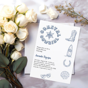 Coastal Cowgirl blue beach Bridal Shower Invitation