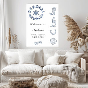 Coastal Cowgirl blue beach Bridal Shower Poster