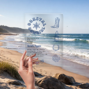 Coastal Cowgirl blue beach clear Bridal Shower Acrylic Invitations