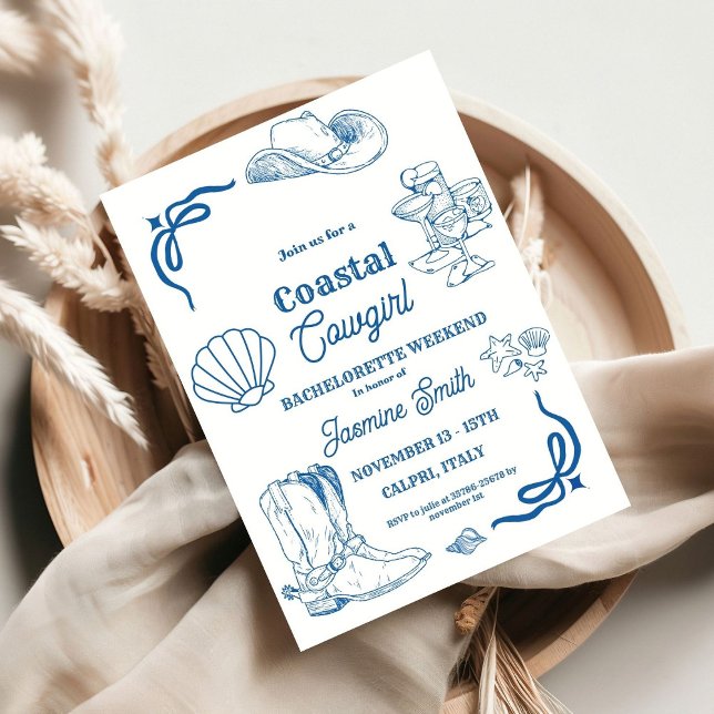 Coastal Cowgirl Blue Hand Written Bachelorette  Invitation (Creator Uploaded)