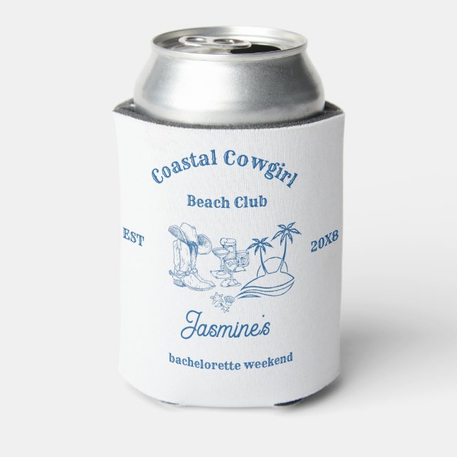 Coastal cowgirl Blue Ocean Bachelorette weekend Can Cooler (Can Back)