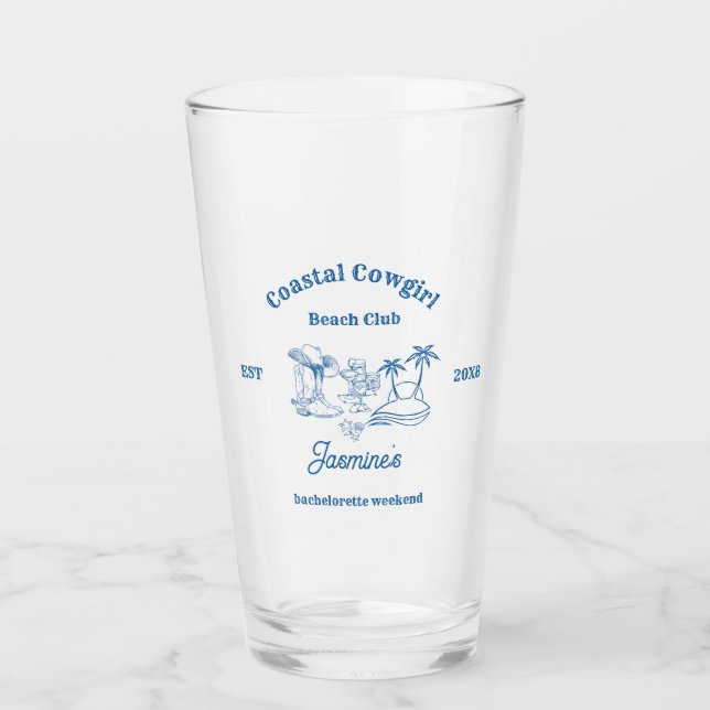 Coastal cowgirl Blue Ocean Bachelorette weekend Glass (Front)