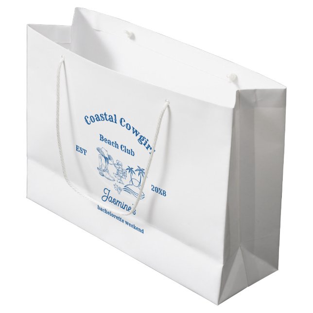 Coastal cowgirl Blue Ocean Bachelorette weekend Large Gift Bag (Front Angled)