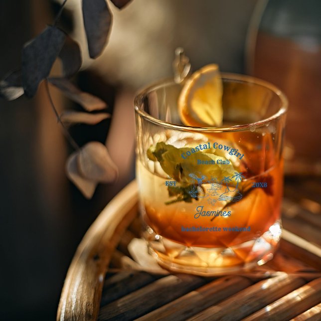 Coastal cowgirl Blue Ocean Bachelorette weekend Whiskey Glass (Creator Uploaded)