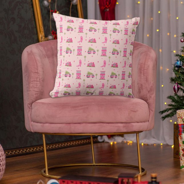 Coastal Cowgirl Boots Pink Christmas Camper Modern Cushion (Creator Uploaded)