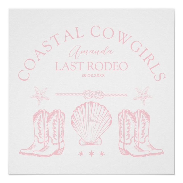 Coastal Cowgirl Boots Western Bachelorette Party Poster (Front)